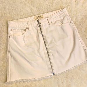 Free People White Distressed Miniskirt
